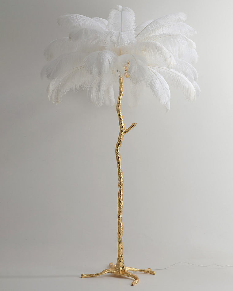 Floor Lamp Feather Shade 160.0 cm White Living Room Bedroom Palm Tree Standing Light Tropical Ambient Lighting | Thomler