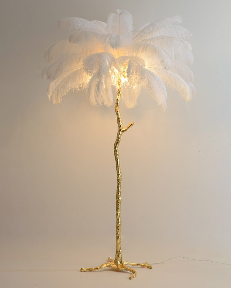Floor Lamp Feather Shade 160.0 cm White Living Room Bedroom Palm Tree Standing Light Tropical Ambient Lighting | Thomler