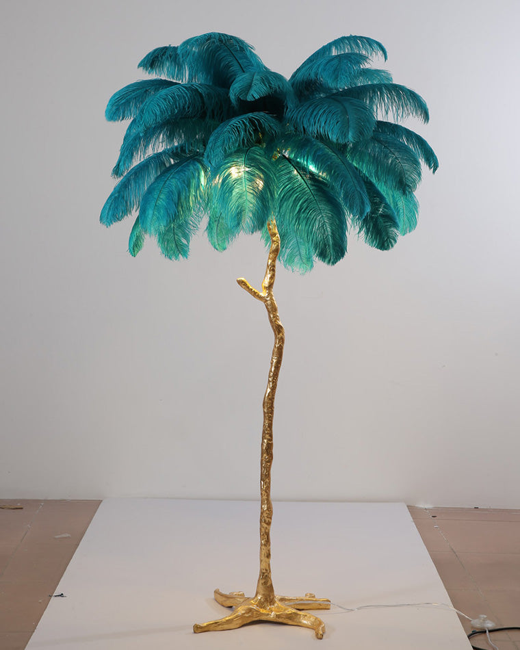 Floor Lamp Feather Shade 160.0 cm White Living Room Bedroom Palm Tree Standing Light Tropical Ambient Lighting | Thomler