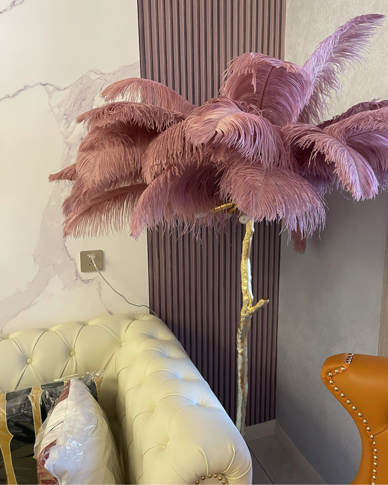 Floor Lamp Feather Shade 160.0 cm White Living Room Bedroom Palm Tree Standing Light Tropical Ambient Lighting | Thomler