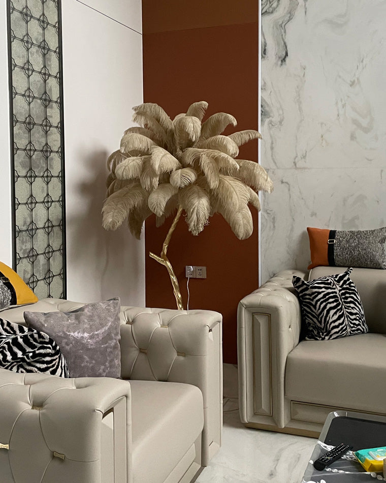 Floor Lamp Feather Shade 160.0 cm White Living Room Bedroom Palm Tree Standing Light Tropical Ambient Lighting | Thomler