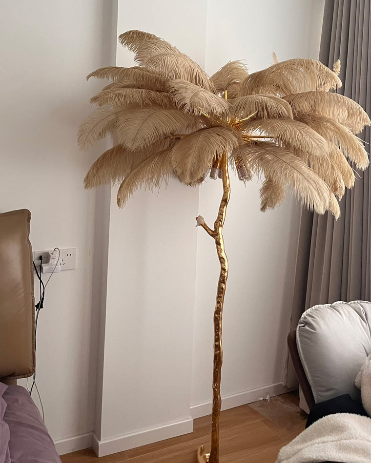 Floor Lamp Feather Shade 160.0 cm White Living Room Bedroom Palm Tree Standing Light Tropical Ambient Lighting | Thomler