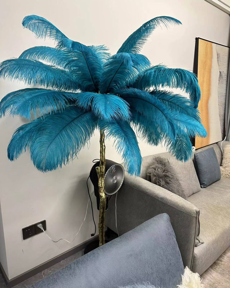 Floor Lamp Feather Shade 160.0 cm White Living Room Bedroom Palm Tree Standing Light Tropical Ambient Lighting | Thomler