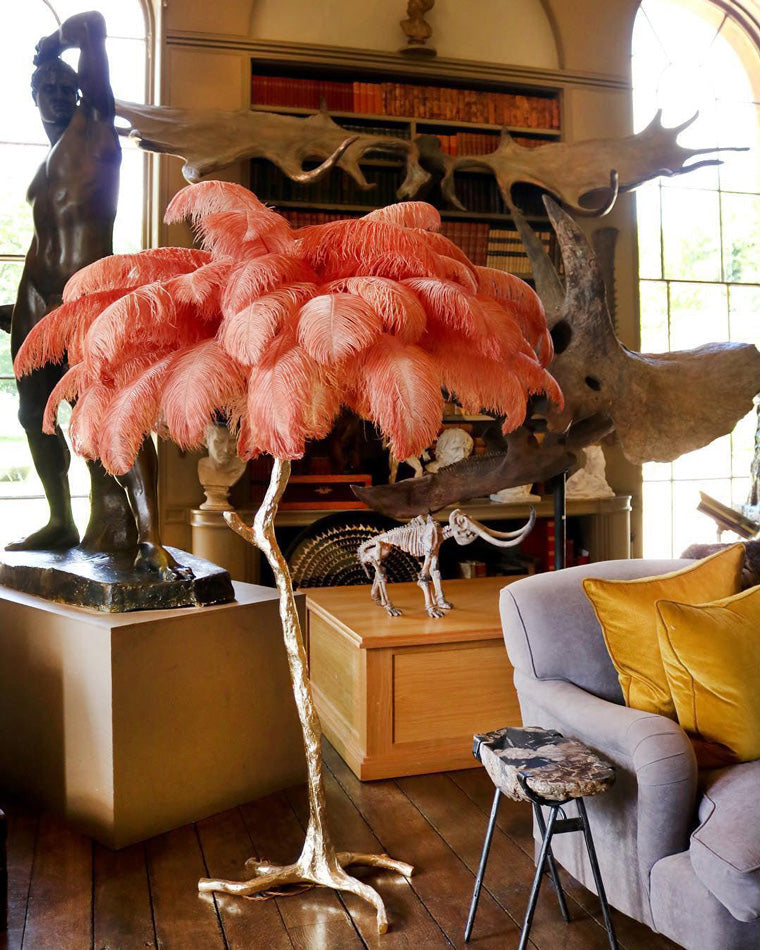 Floor Lamp Feather Shade 160.0 cm White Living Room Bedroom Palm Tree Standing Light Tropical Ambient Lighting | Thomler