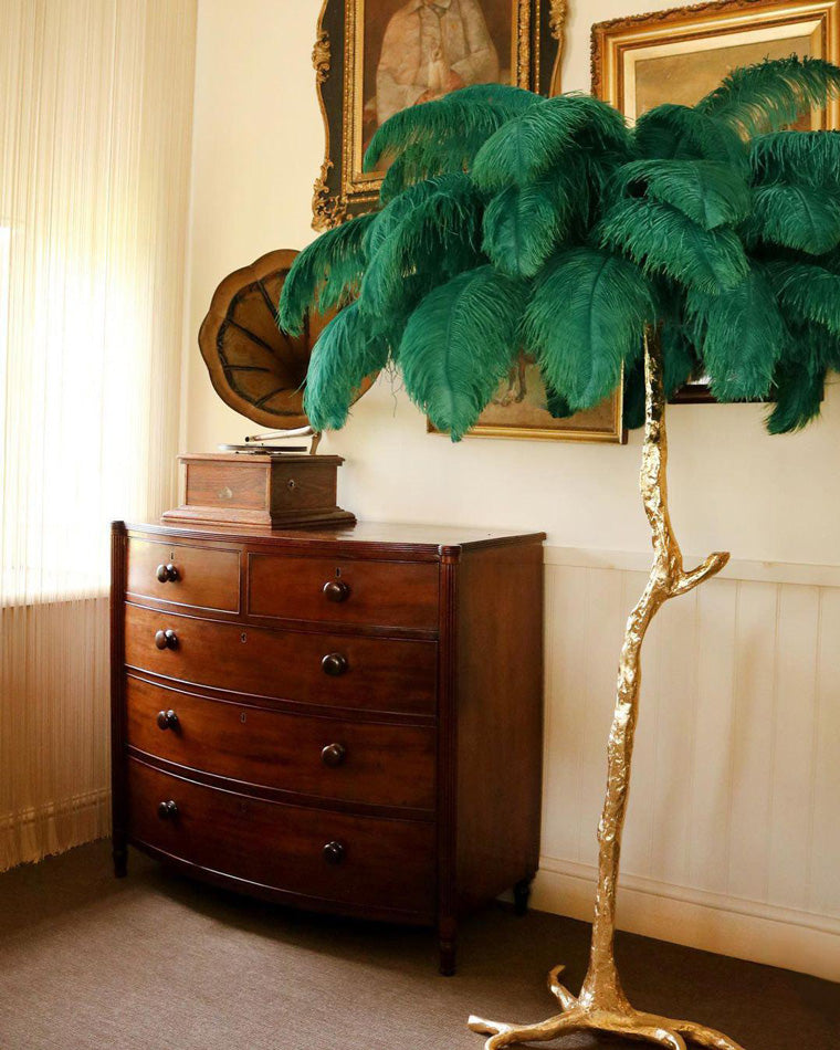 Floor Lamp Feather Shade 160.0 cm White Living Room Bedroom Palm Tree Standing Light Tropical Ambient Lighting | Thomler