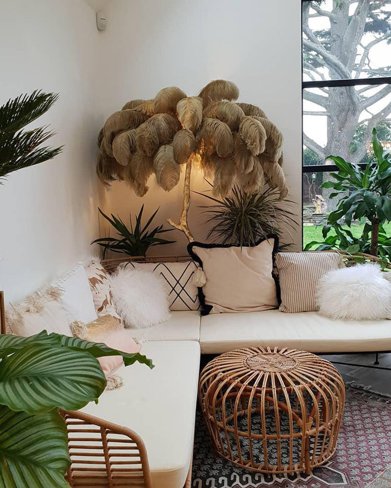 Floor Lamp Feather Shade 160.0 cm White Living Room Bedroom Palm Tree Standing Light Tropical Ambient Lighting | Thomler