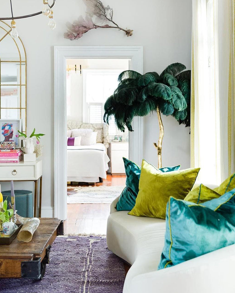 Floor Lamp Feather Shade 160.0 cm White Living Room Bedroom Palm Tree Standing Light Tropical Ambient Lighting | Thomler