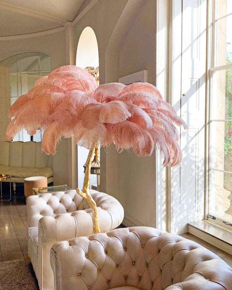 Floor Lamp Feather Shade 160.0 cm White Living Room Bedroom Palm Tree Standing Light Tropical Ambient Lighting | Thomler