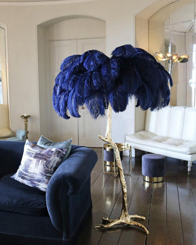 Floor Lamp Feather Shade 160.0 cm White Living Room Bedroom Palm Tree Standing Light Tropical Ambient Lighting | Thomler