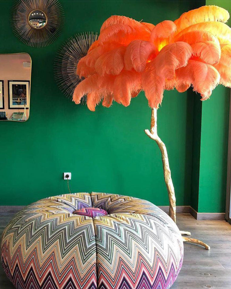 Floor Lamp Feather Shade 160.0 cm White Living Room Bedroom Palm Tree Standing Light Tropical Ambient Lighting | Thomler