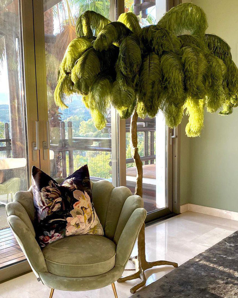 Floor Lamp Feather Shade 160.0 cm White Living Room Bedroom Palm Tree Standing Light Tropical Ambient Lighting | Thomler