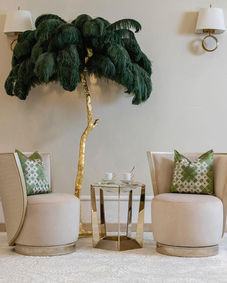 Floor Lamp Feather Shade 160.0 cm White Living Room Bedroom Palm Tree Standing Light Tropical Ambient Lighting | Thomler