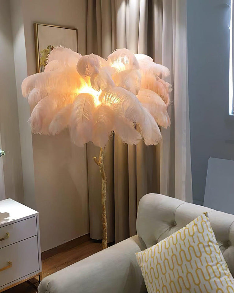 Floor Lamp Feather Shade 160.0 cm White Living Room Bedroom Palm Tree Standing Light Tropical Ambient Lighting | Thomler