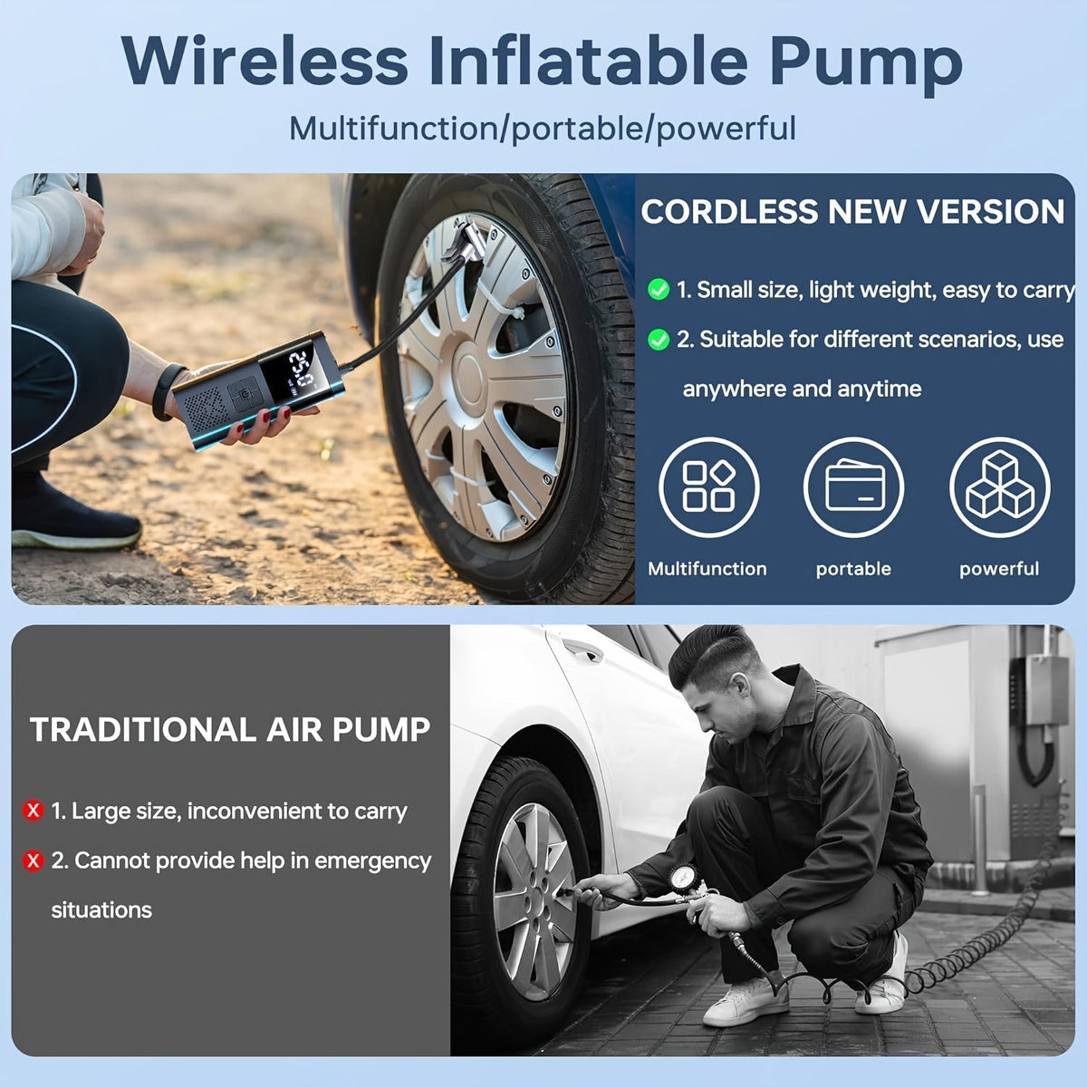 Handheld Tire Inflator Pump with Digital Gauge & Built-In Flashlight for Cars, Bikes & More | Thomler