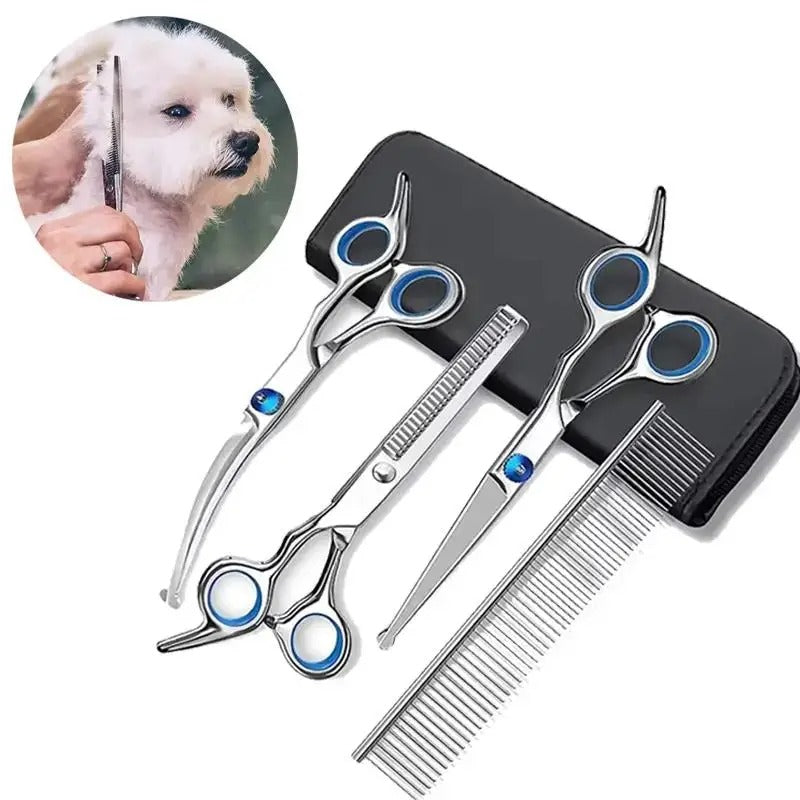 Professional Pet Trimming Shears Kit with Safety Tips for Dogs & Cats – Complete Home Animal Hair Cutting Set with Storage Pouch | Thomler