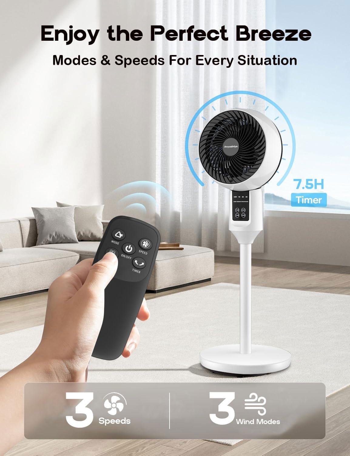 Height-Adjustable Pedestal Fan with 3D Oscillation – Quiet Cooling for Bedroom, Office & Living Room | Thomler