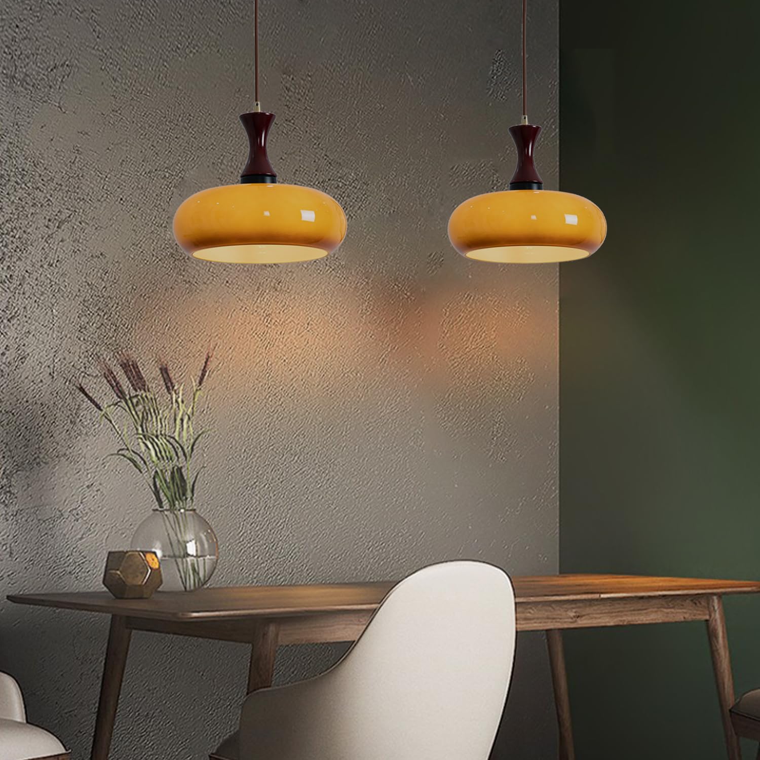 Pendant Light Glass And Wood 30.0 cm Warm Dining Room Living Room Bedroom Hanging Ceiling Lamp Retro Modern Vintage Atmosphere | Thomler