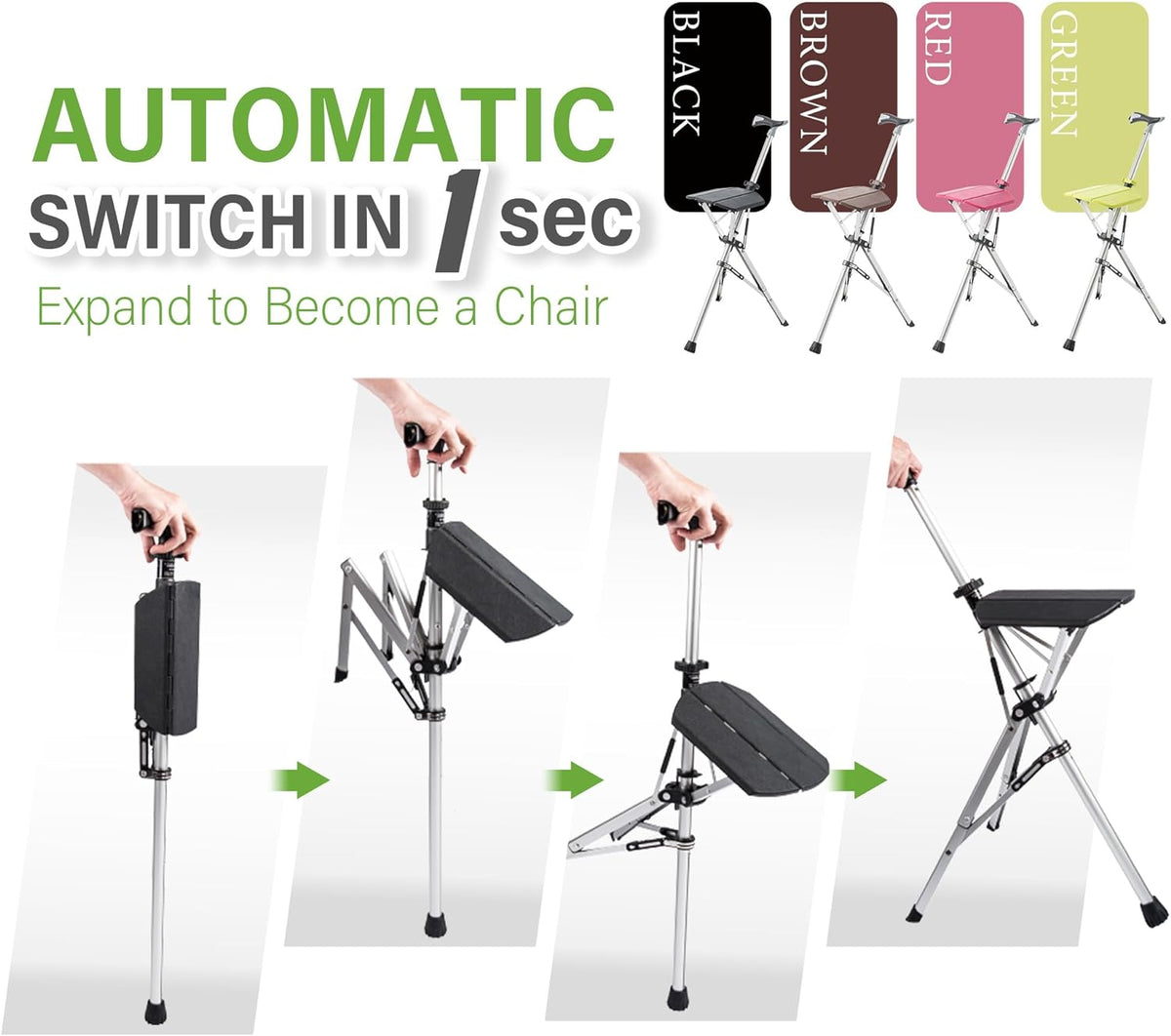 Folding Walking Stick with Built-In Seat for Hiking & Outdoor Rest Breaks | Thomler
