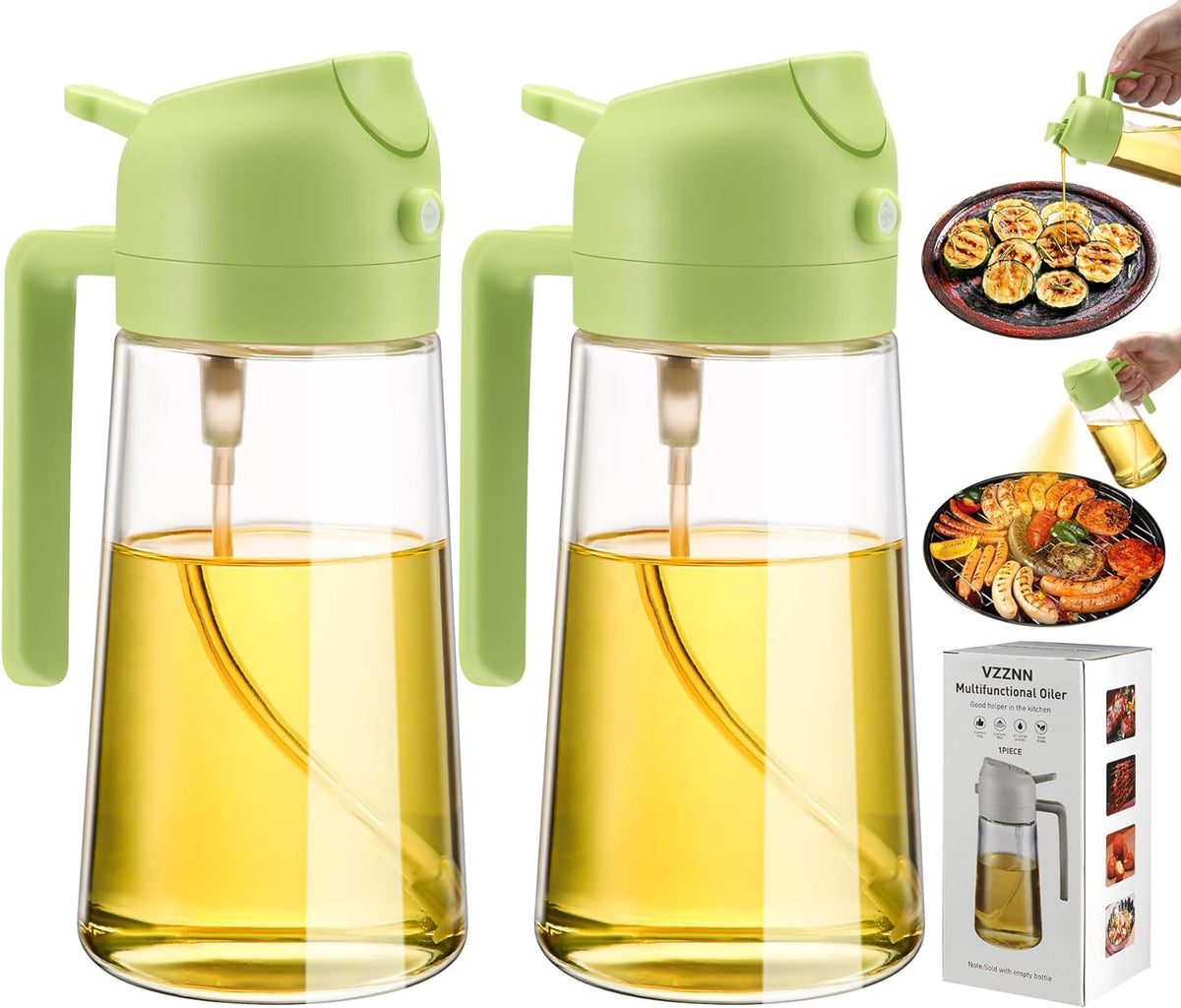Dual-Function Glass Cooking Oil Bottle with Mister & Pour Spout – 16 oz, 2-Pack | Thomler