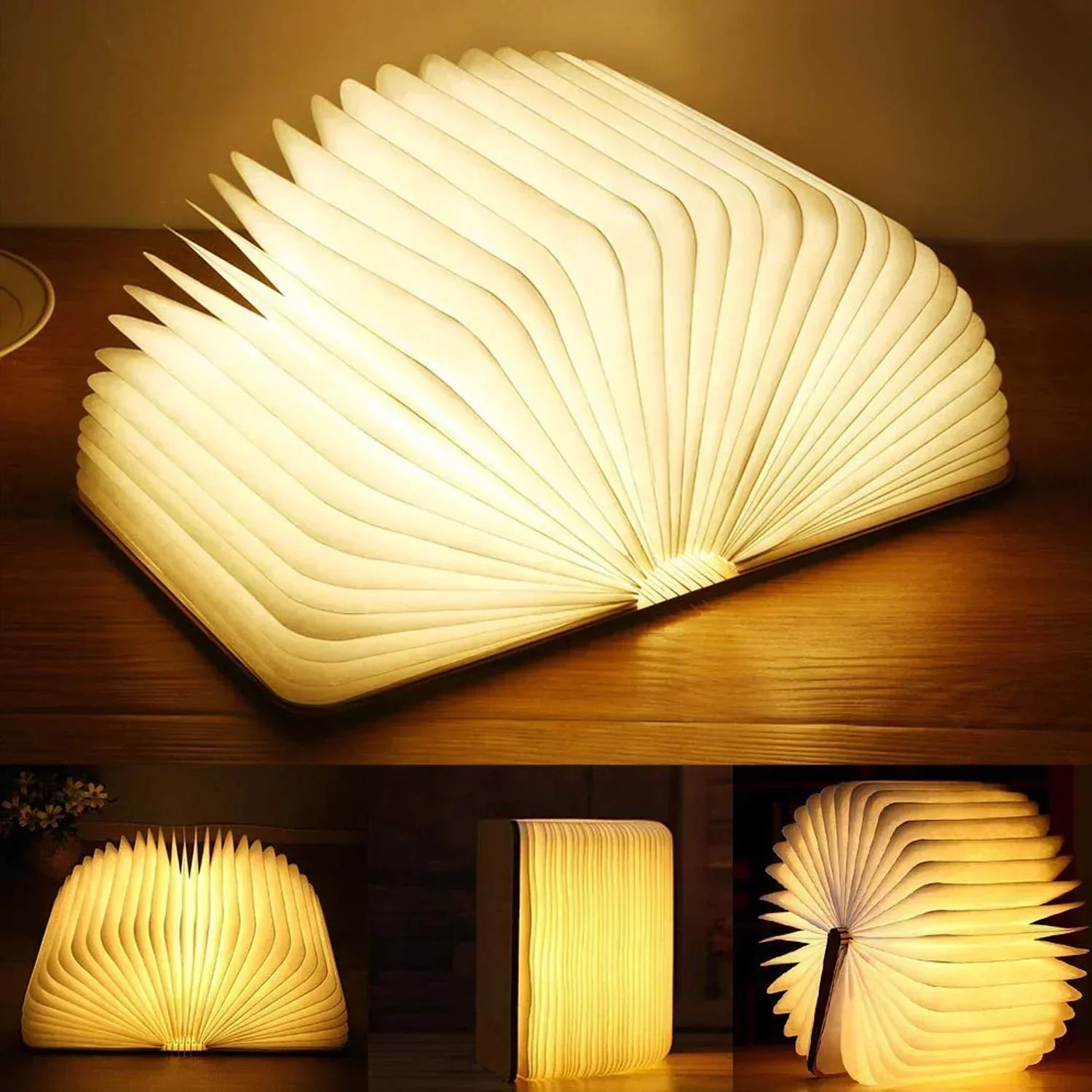 Rechargeable LED Book Light – Wooden Folding Accent Lamp for Reading Nook, Bedroom Nightstand & Home Decor | Thomler