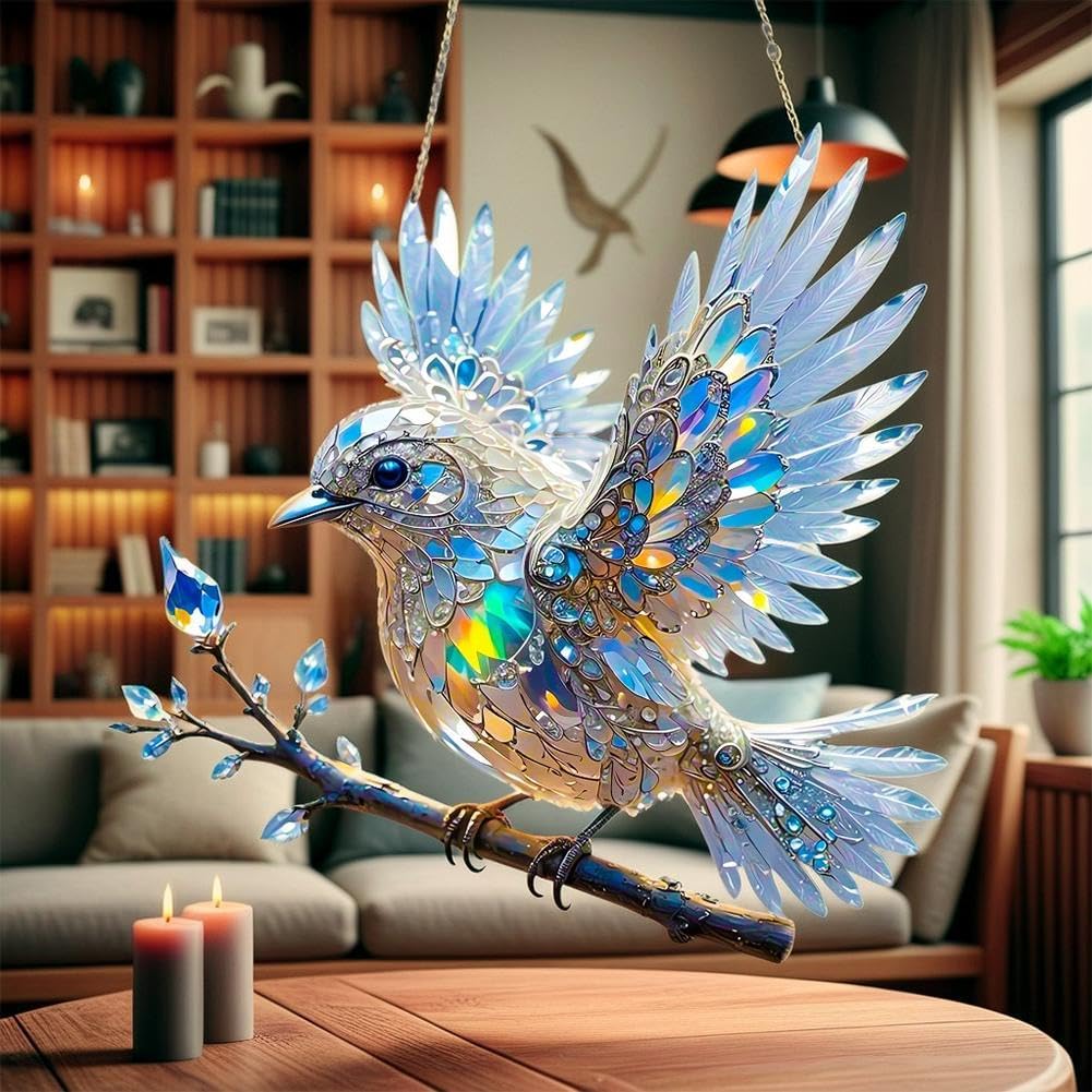 Prism Bird Window Ornament - Rainbow Light Catcher Suncatcher for Home Windows, Crystal Effect Acrylic Decoration 6x6 or 8x8 Inch | Thomler