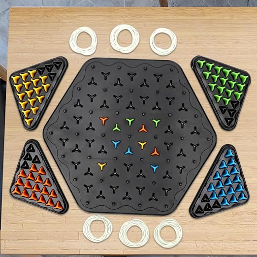 Triangle Strategy Board Game for Kids & Adults – Spatial Reasoning Puzzle with Pegs & Bands for Family Game Night | Thomler