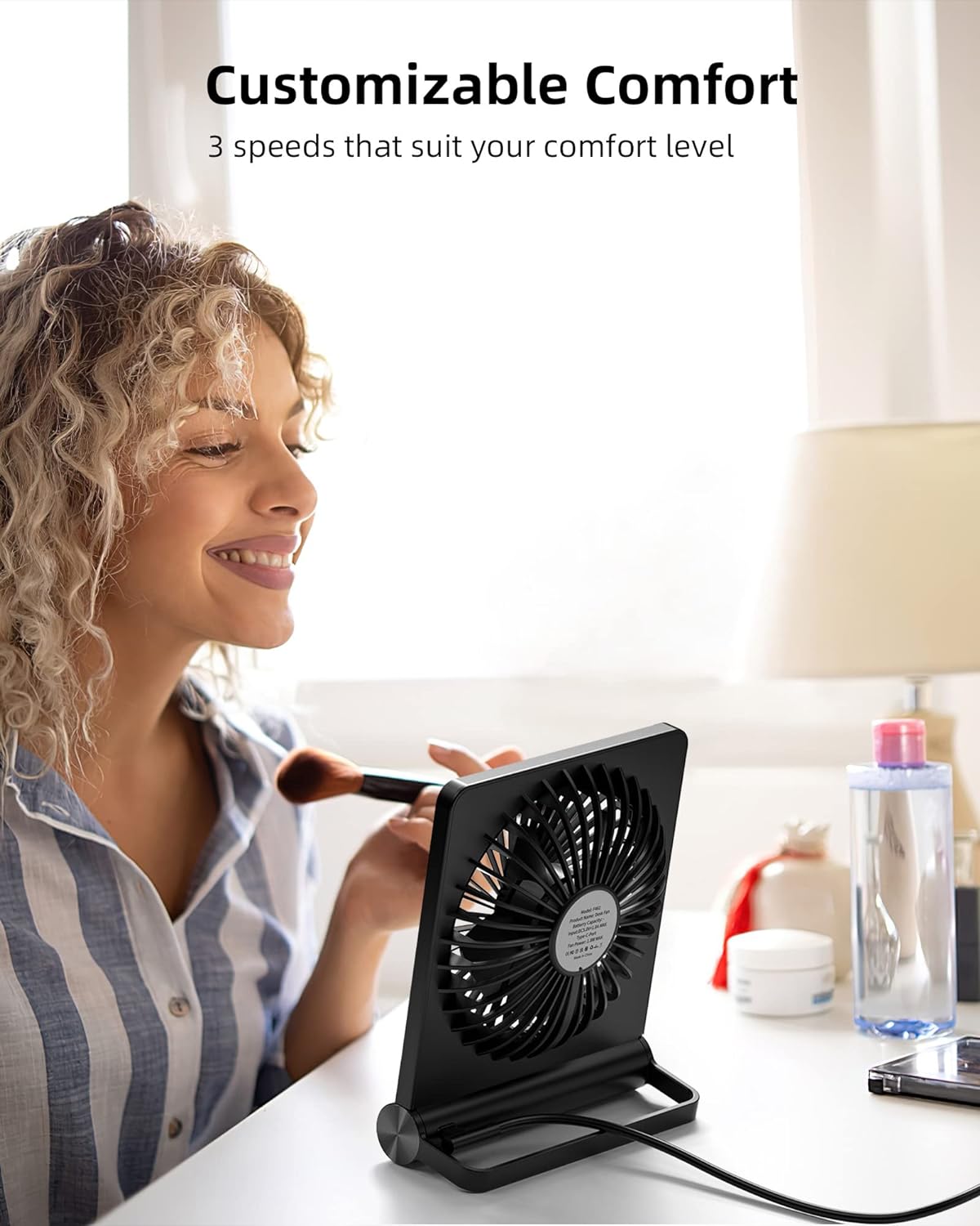 Table Fan USB Powered 15.0 cm Compact Black Desk Bedroom Quiet Cooling Air Circulator Mini Fan For Office Nightstand Use | Thomler