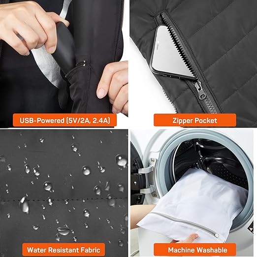 USB-Powered Electric Warming Vest for Men & Women – 3 Heat Settings, Wind-Resistant, Lightweight Carbon Fiber Heating, Winter Outdoor | Thomler