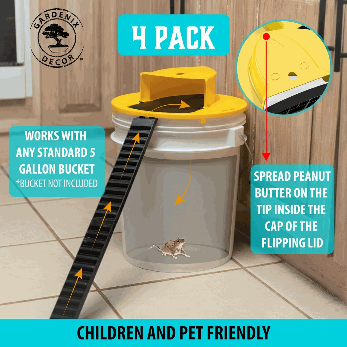 Flip-Top Rodent Catcher Lids for 5-Gallon Pails – Self-Resetting Multi-Catch Design for Garage Barn Shed Home – Reusable Safe Pest | Thomler
