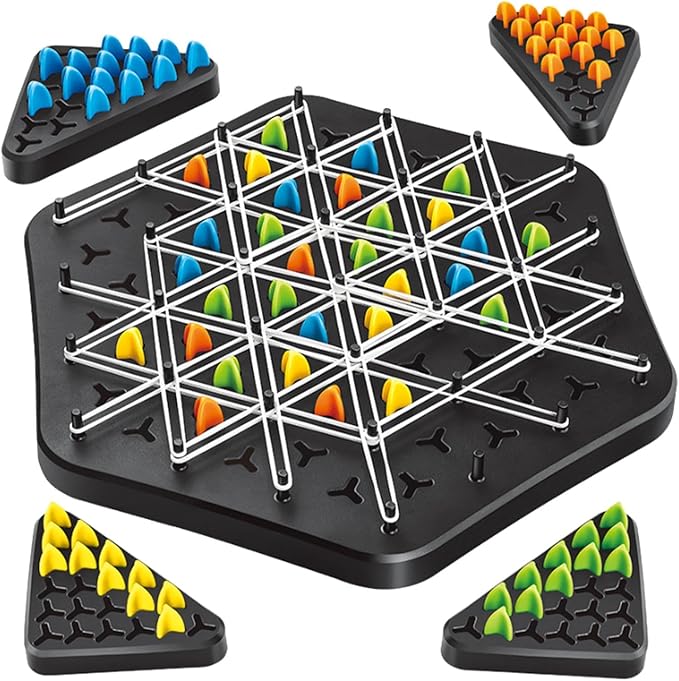 Strategic Triangle Board Game for Kids & Adults – Screen-Free Logic Puzzle with Pegs & Elastic Bands for Family Game Night | Thomler