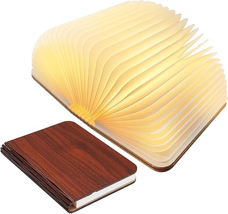 Rechargeable LED Book Light – Wooden Folding Accent Lamp for Reading Nook, Bedroom Nightstand & Home Decor | Thomler