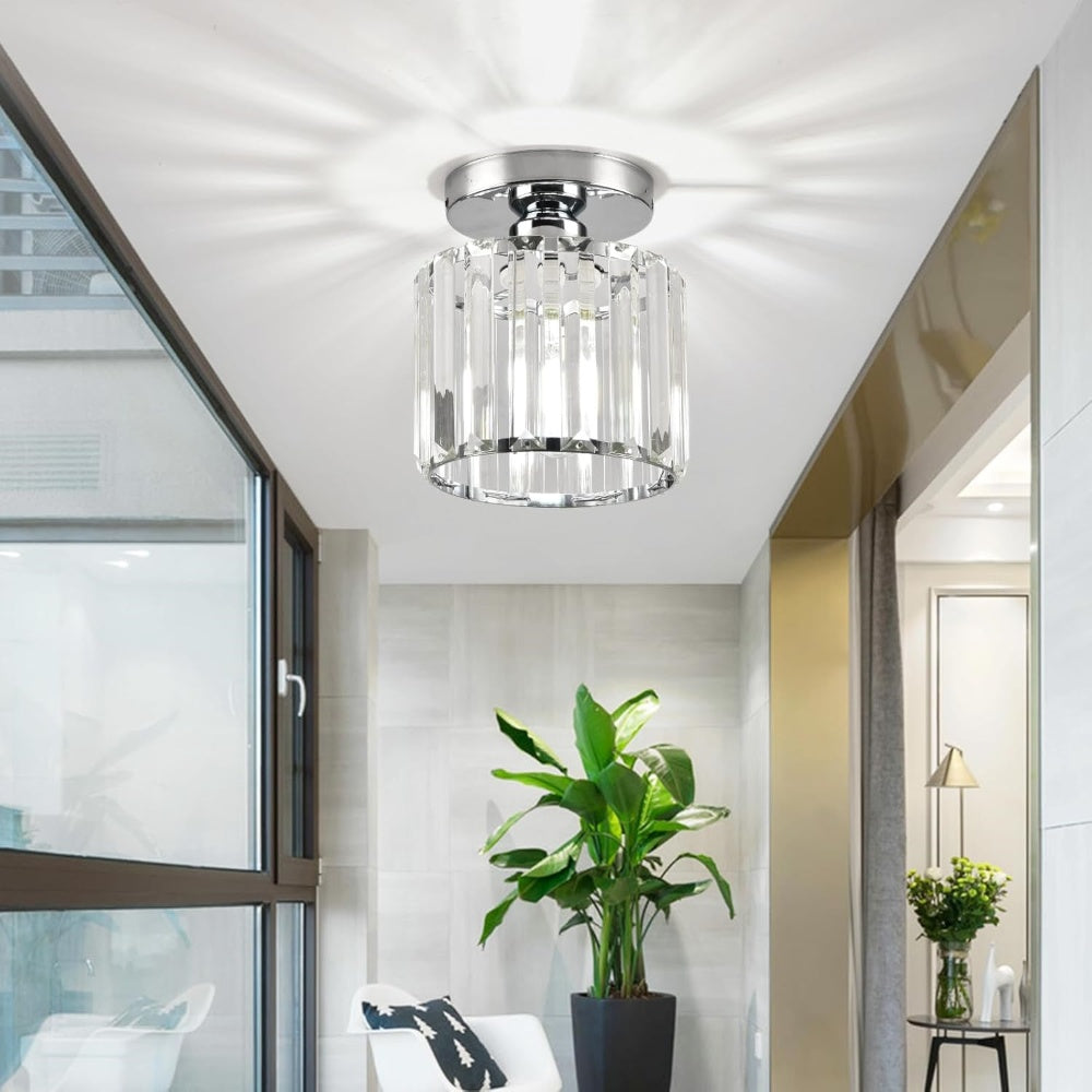 Ceiling Light Crystal Brass E27 Compact Hallway Bedroom Living Room Flush Mount Lighting Fixture | Thomler