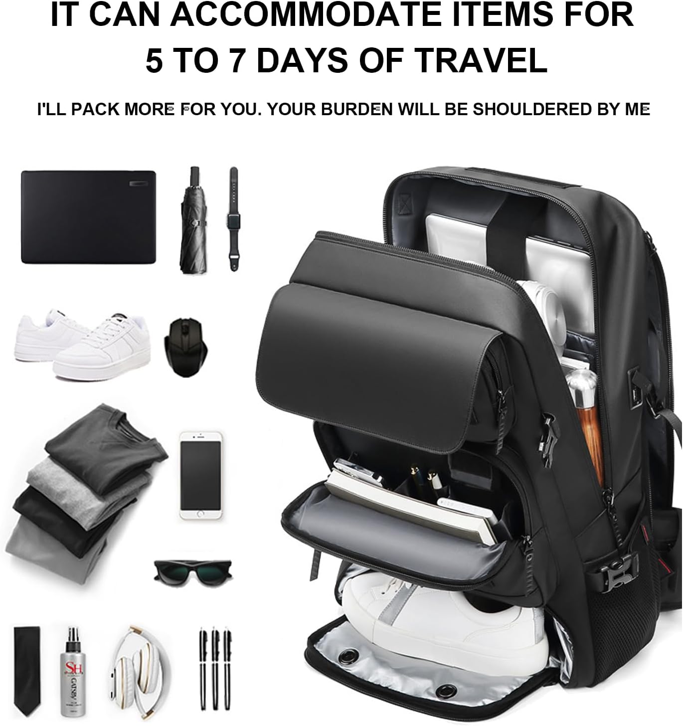 Large Capacity Backpack with Laptop Sleeve, Separate Shoe Storage & Charging Port for Travel, Hiking & Commuting | Thomler