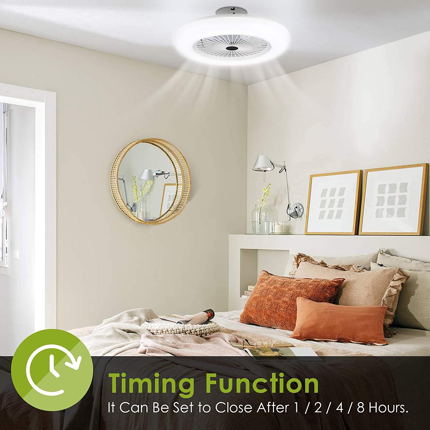 80W Ceiling Fan Light Combo 10 Inch Remote Control 3 Speed LED Flush Mount with Timer for Bedroom Living Room | Thomler