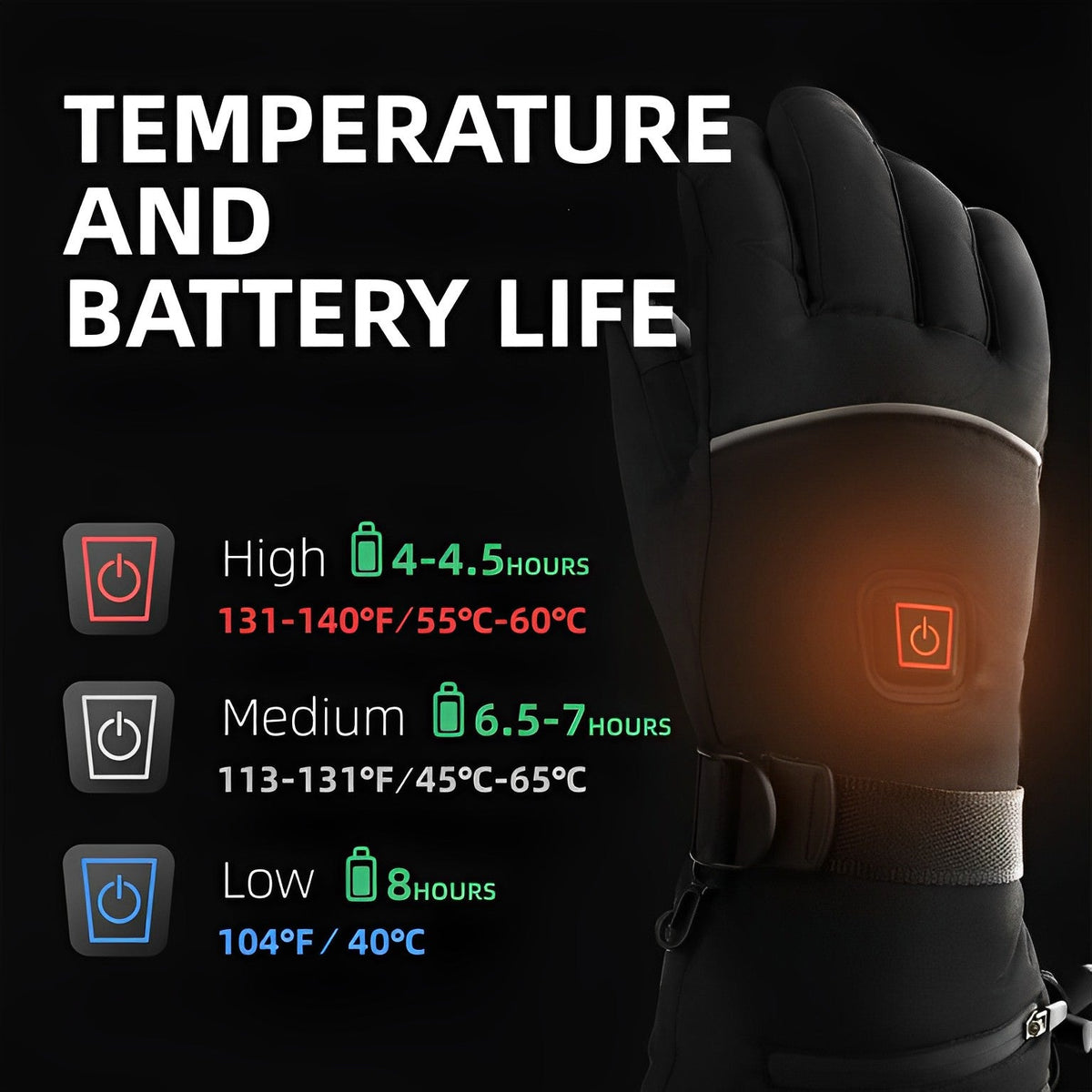 Battery-Powered Heated Gloves for Winter – Quick-Heat Technology with 3 Temperature Settings | Thomler