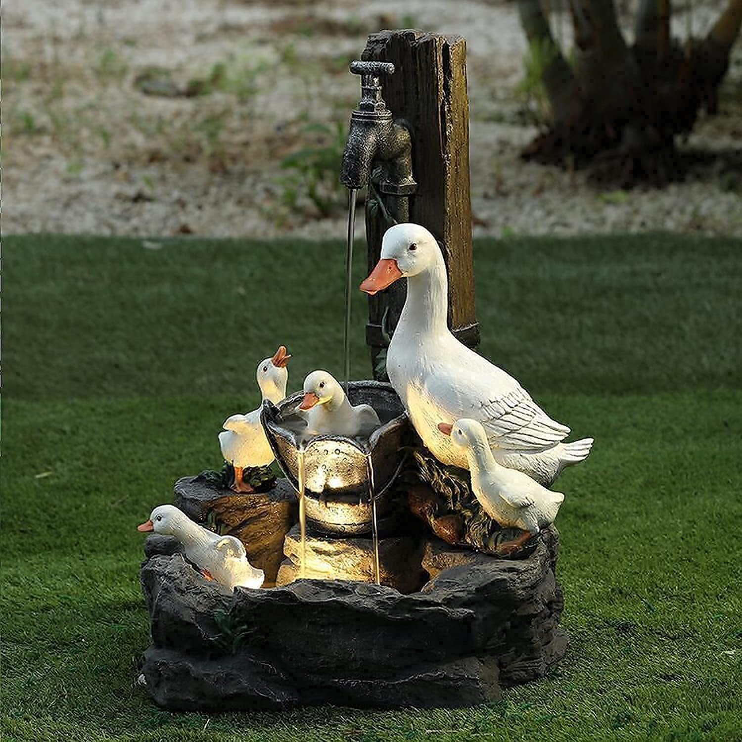 Solar-Tischbrunnen mit Tierfigur & LED-Beleuchtung – kompakt für Garten & Balkon