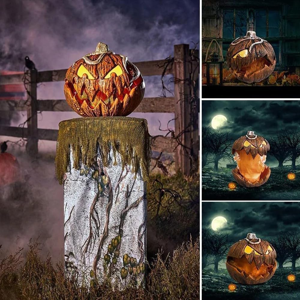 Voice-Triggered Glowing Jack-o'-Lantern Display Piece with Motion Response for Seasonal Home Haunts & Costume Events | Thomler