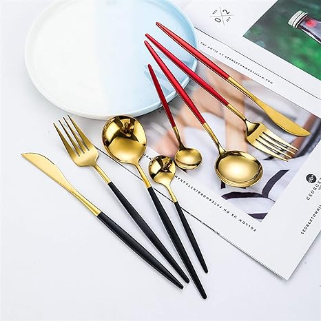 Stainless Steel Flatware Set 24-Piece Service for 6 with Colorful Handles for Everyday Dining Modern Table Utensils | Thomler