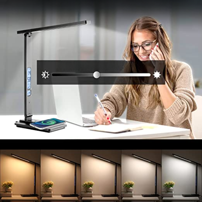LED Desk Lamp with Wireless Charging Pad and USB Port for Home Office Workspace Task Lighting | Thomler