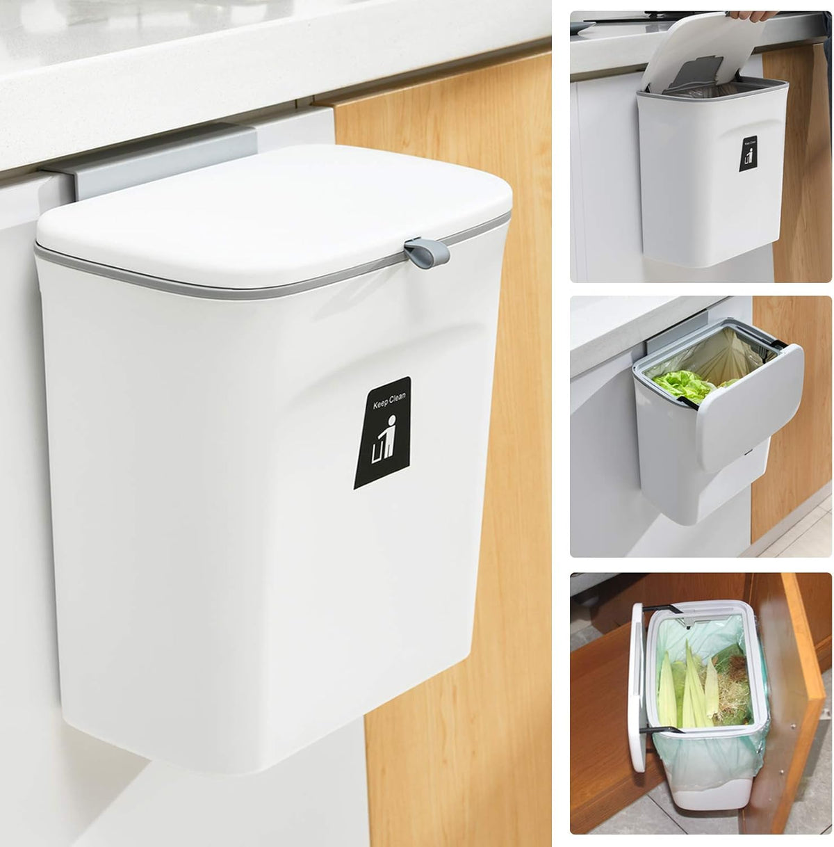 Wall-Mounted Kitchen Scrap Container 2.4 Gallon with Airtight Seal for Under Cabinet or Door Use | Thomler