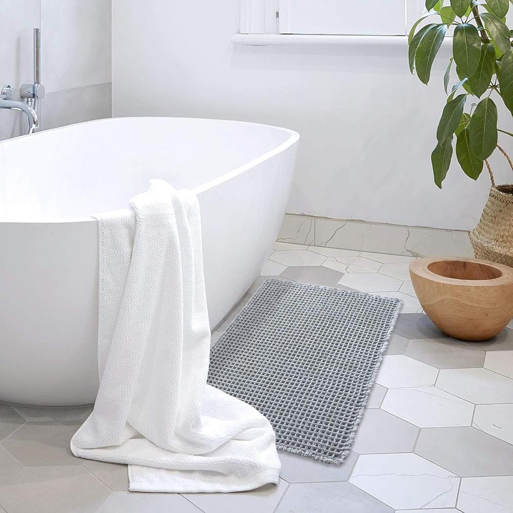 Bath Mat Waffle Texture Quick Dry Non Slip Beige Bathroom Shower Floor Rug Absorbent Soft Spa Style | Thomler