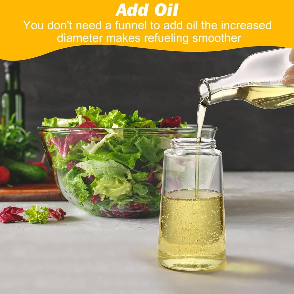Dual-Function Glass Cooking Oil Bottle with Mister & Pour Spout – 16 oz, 2-Pack | Thomler