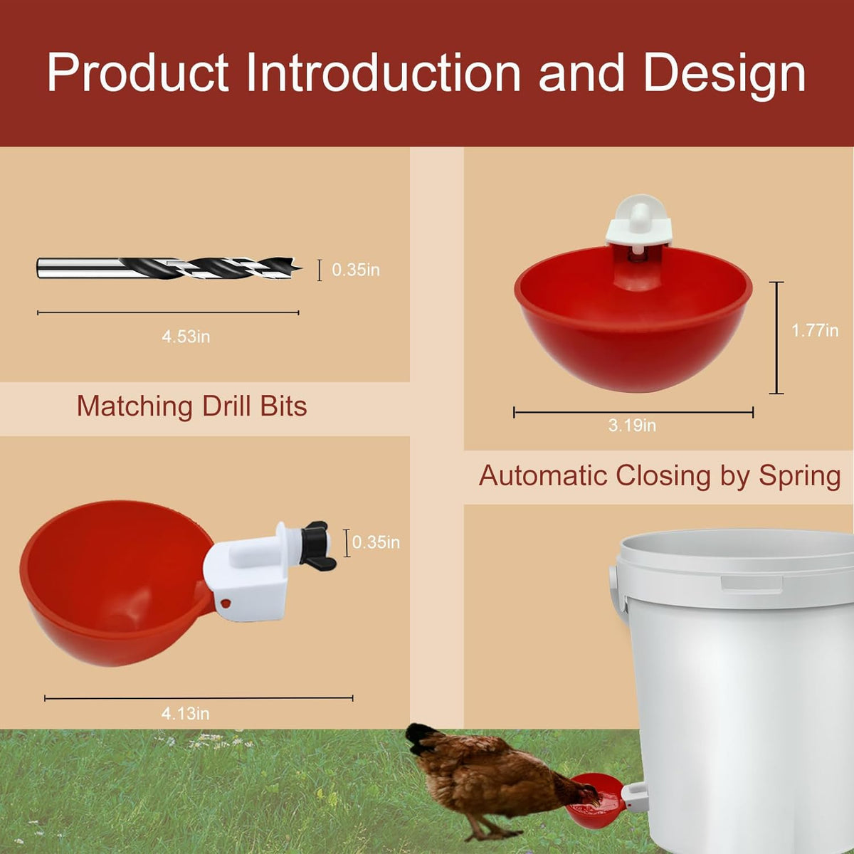 Self-Refilling Poultry Drinking Cups – 10-Pack with Drill Bit for Chickens, Ducks & Game Birds | Thomler