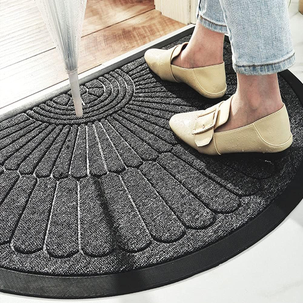 Half-Round Rubber Doormat with Anti-Skid Backing for Front Door, Patio & Mudroom Entrance | Thomler