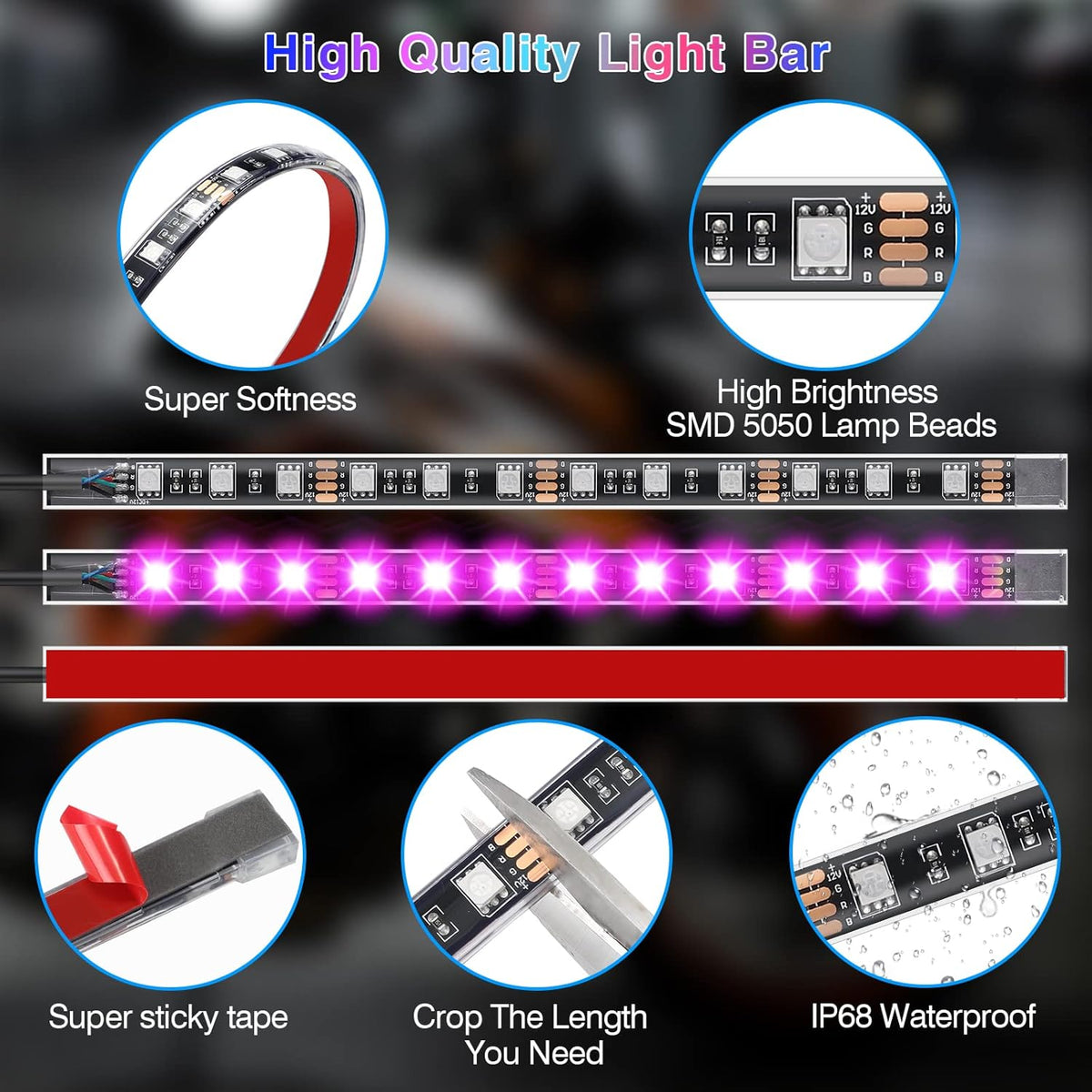 RGB LED Motorcycle Accent Light Strips with Integrated Safety Signals – 12-Piece Multi-Zone Kit | Thomler
