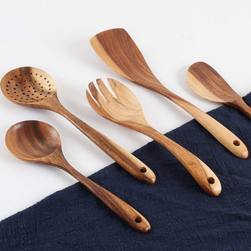 7-Piece Wooden Cooking Utensil Set – Heat-Safe Nonstick Kitchen Tools for Everyday Meals | Thomler