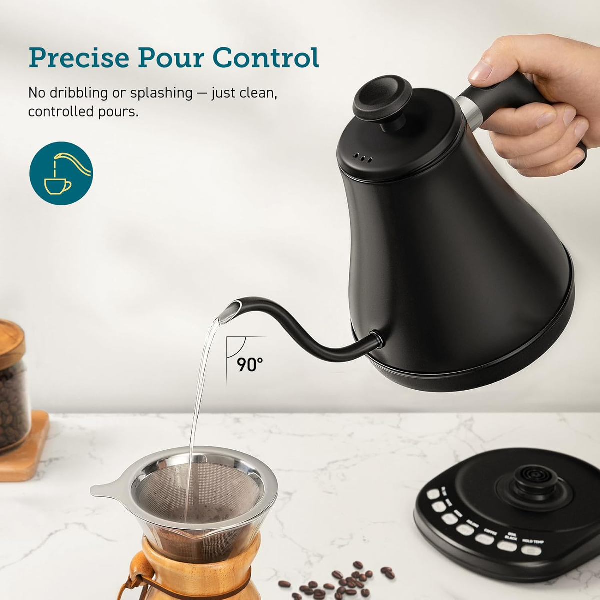 1200W Precision Pour Kettle with Digital Temp Control & Swan Neck Spout for Coffee & Tea | Thomler