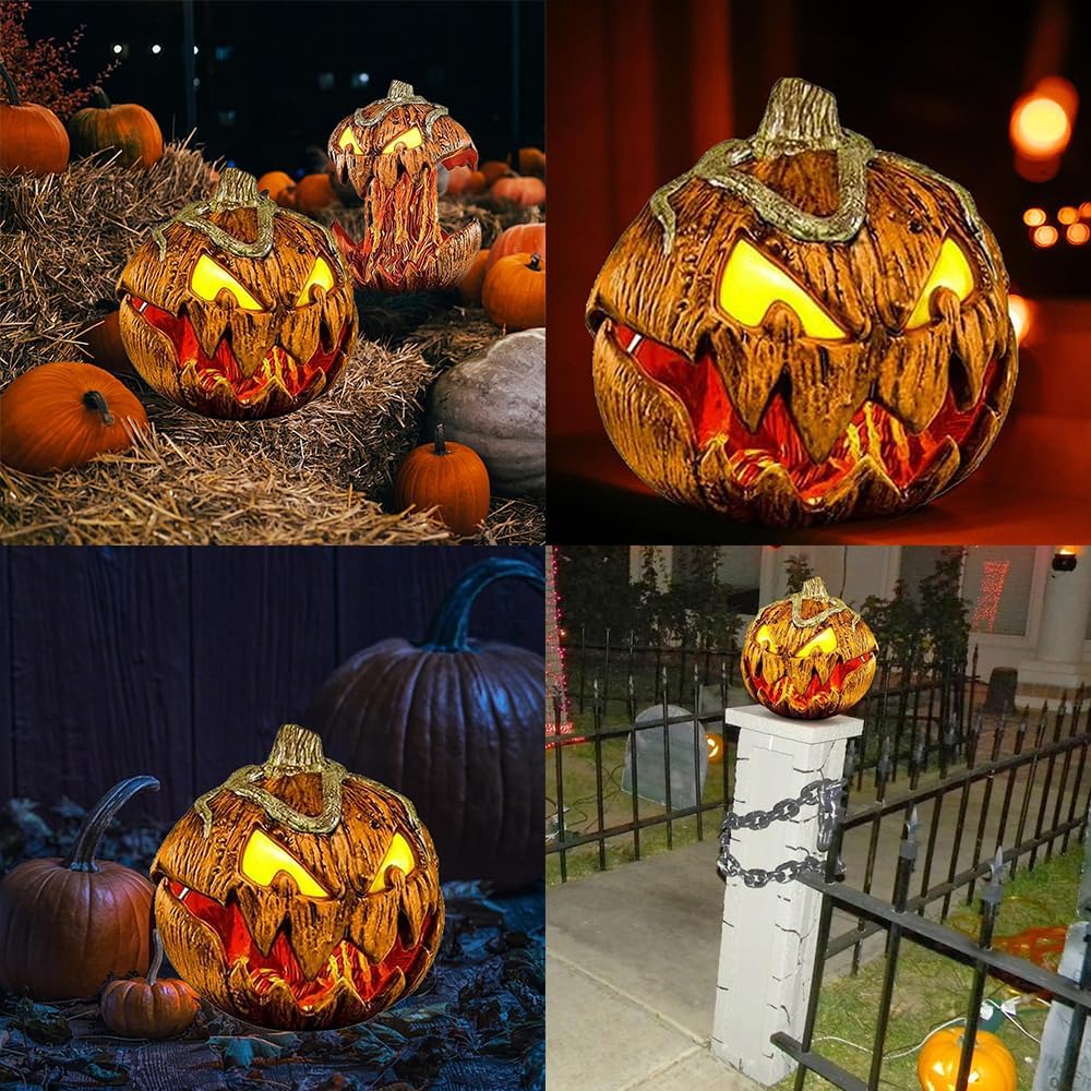 Voice-Triggered Glowing Jack-o'-Lantern Display Piece with Motion Response for Seasonal Home Haunts & Costume Events | Thomler