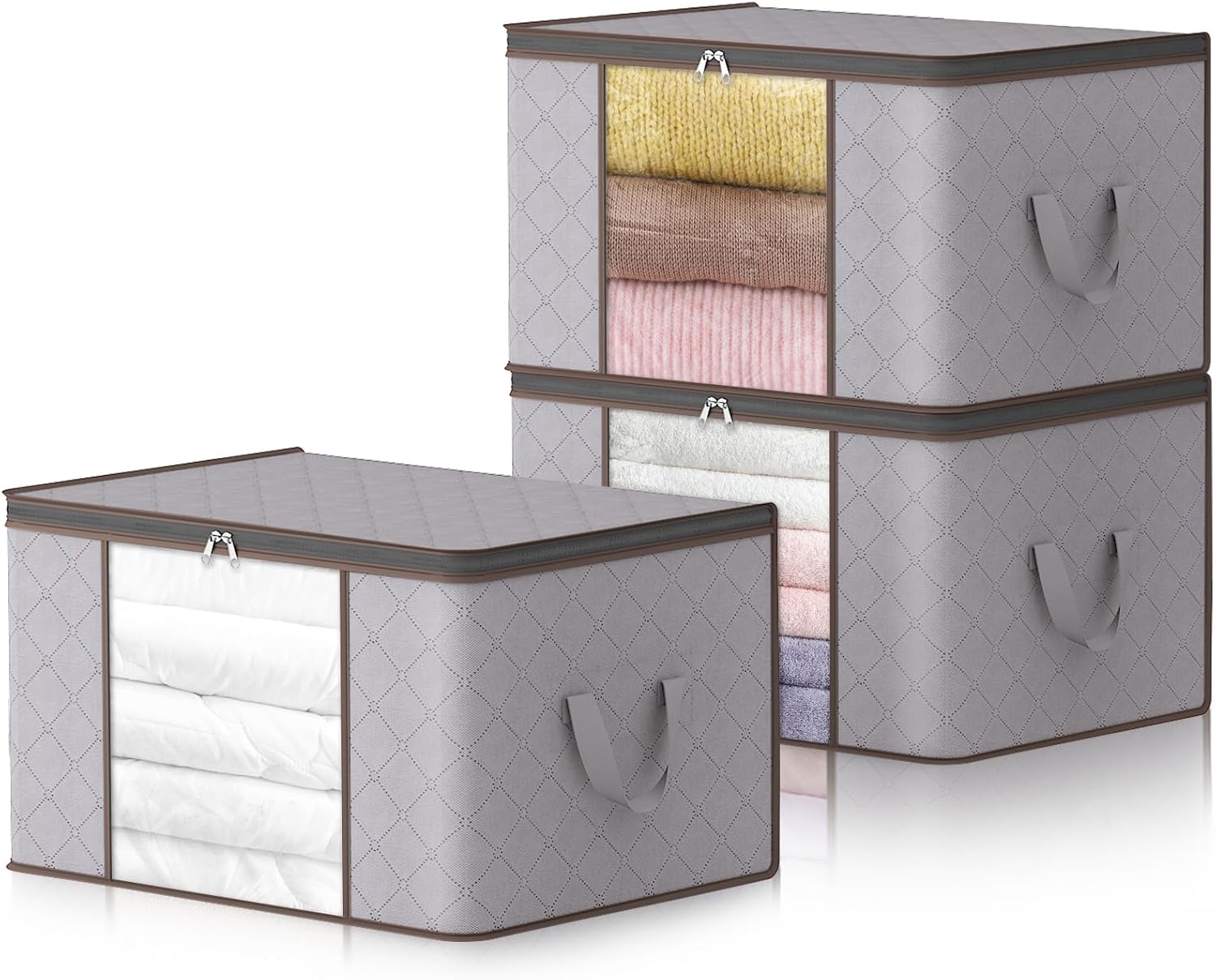 Storage Box Fabric 90.0 L Grey Clothes Blanket Organisation Foldable Wardrobe Under Bed Storage With Viewing Window | Thomler