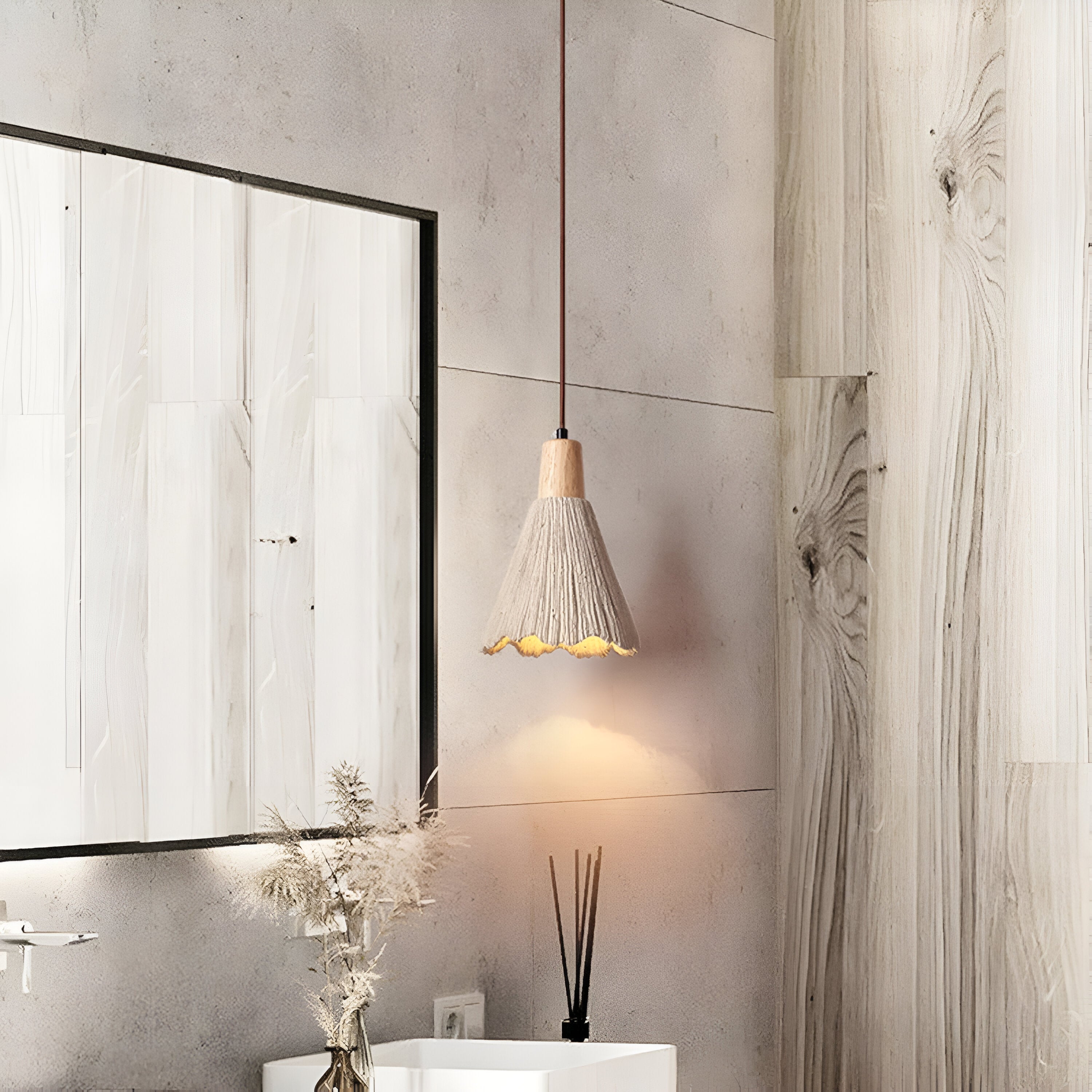 Pendant Light Cement 13.8 in Cream Dining Room Kitchen Island Hanging Ceiling Minimalist Wabi Sabi Rustic Fixture | Thomler